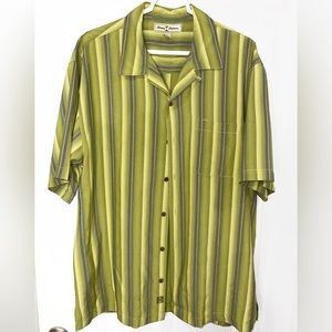 Tommy Bahama Men’s Large Green Striped Button Down Shirt